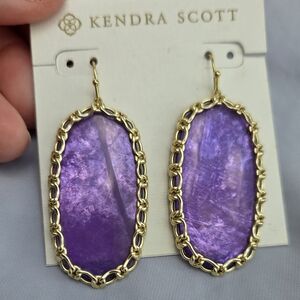 NWOT Kendra Scott Macrame Danielle  Purple Mica Earrings In Gold Hardware
